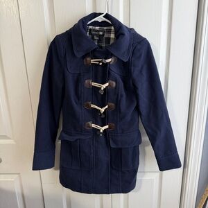Forever 21 navy blue full zip toggle button peacoat size 4